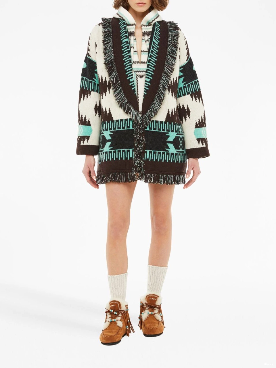 Affordable fringed Women cardigan Alanui Jacquard Icon 0816
